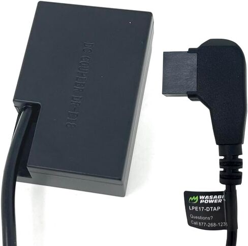 بطارية دمية واسابي باور DCC-LPE17 مع مدخل DTAP لكاميرات Canon DR-E18 AC-E6 AC-E6N ACK-E18 LP-E17 0250C001 وCanon EOS Rebel 77D 200D 250D 760D 800D 850D R10 RP SL2 SL3 T6i T6s T7i T8i in Kuwait