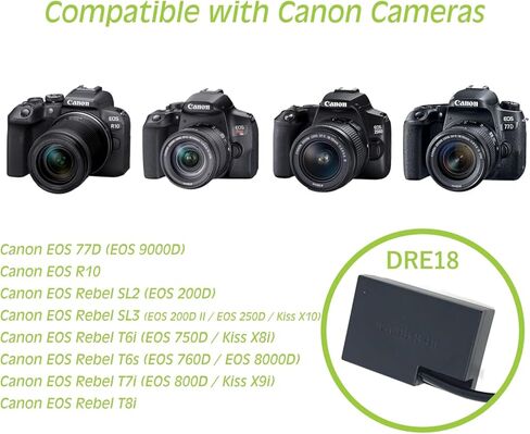بطارية دمية واسابي باور DCC-LPE17 مع مدخل DTAP لكاميرات Canon DR-E18 AC-E6 AC-E6N ACK-E18 LP-E17 0250C001 وCanon EOS Rebel 77D 200D 250D 760D 800D 850D R10 RP SL2 SL3 T6i T6s T7i T8i in Kuwait