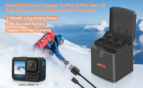 عبوتان من البطاريات البديلة لبطارية Gopro Hero 13 بقدرة 2100 مللي أمبير في الساعة ومحور شاحن بطارية سريع LED USB، وملحقات شاحن بطارية بديلة لـ Gopro Hero 13 in Kuwait