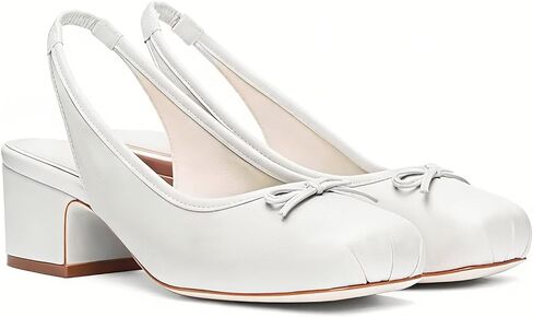 حذاء Agodor Slingback للنساء من الساتان المكشكش حذاء Mary Jane مع فيونكة عند أصابع القدم مربعة حذاء راقصة الباليه بكعب منخفض مكتنز وحزام خلفي مرن مريح لباس الباليه in Kuwait