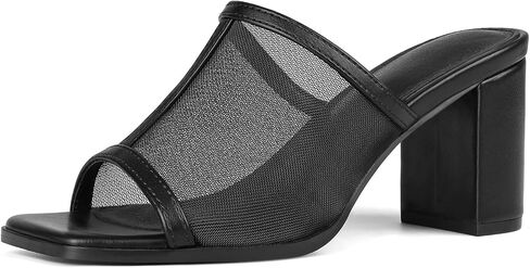 femflame Heel Mules for Woman Slide Mesh Sandals Chunky Heels Mules Comfort Backless Heeled Sandals with Open Square Toe Block Heel Slip on Casual Shoes for Summer Daily in Saudi Arabia