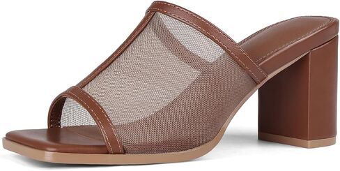 femflame Heel Mules for Woman Slide Mesh Sandals Chunky Heels Mules Comfort Backless Heeled Sandals with Open Square Toe Block Heel Slip on Casual Shoes for Summer Daily in Saudi Arabia