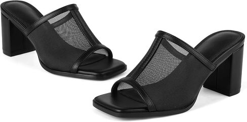 femflame Heel Mules for Woman Slide Mesh Sandals Chunky Heels Mules Comfort Backless Heeled Sandals with Open Square Toe Block Heel Slip on Casual Shoes for Summer Daily in Saudi Arabia