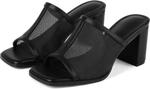 femflame Heel Mules for Woman Slide Mesh Sandals Chunky Heels Mules Comfort Backless Heeled Sandals with Open Square Toe Block Heel Slip on Casual Shoes for Summer Daily in Saudi Arabia