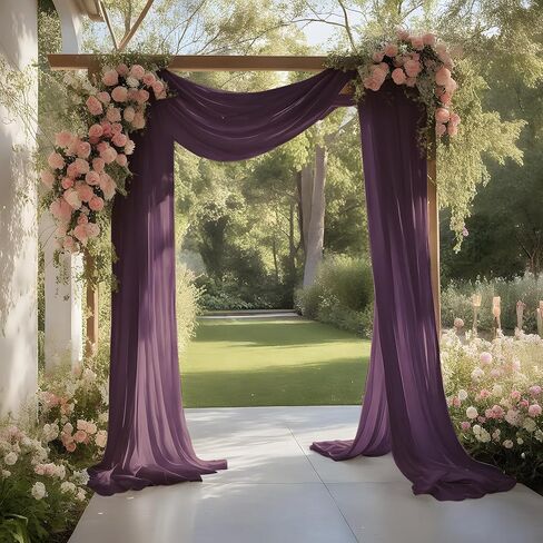 Royal Purple Wedding Arch Draping Fabric Shimmery Sheer Drapes 31" x 20 ft Extra Long Backdrop Curtains for Wedding Anniversary Party Mother's Day Spring Outdoor Events Photo Background in Kuwait