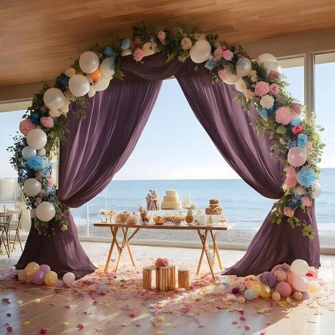 Royal Purple Wedding Arch Draping Fabric Shimmery Sheer Drapes 31" x 20 ft Extra Long Backdrop Curtains for Wedding Anniversary Party Mother's Day Spring Outdoor Events Photo Background in Kuwait