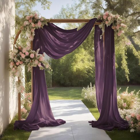 Royal Purple Wedding Arch Draping Fabric Shimmery Sheer Drapes 31" x 20 ft Extra Long Backdrop Curtains for Wedding Anniversary Party Mother's Day Spring Outdoor Events Photo Background in Kuwait