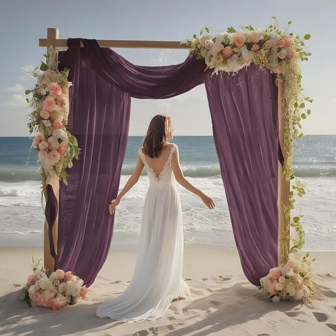Royal Purple Wedding Arch Draping Fabric Shimmery Sheer Drapes 31" x 20 ft Extra Long Backdrop Curtains for Wedding Anniversary Party Mother's Day Spring Outdoor Events Photo Background in Kuwait