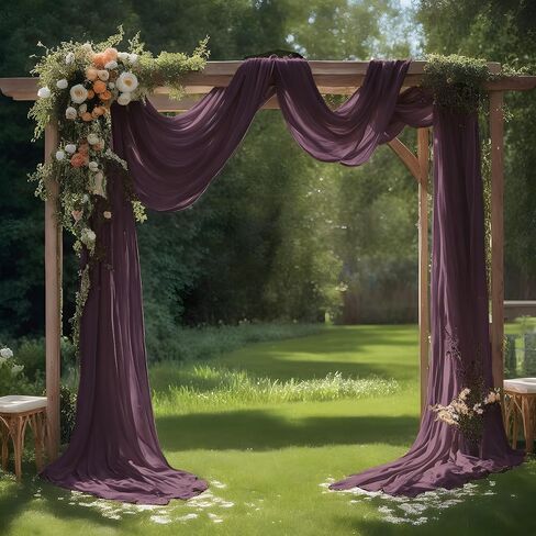 Royal Purple Wedding Arch Draping Fabric Shimmery Sheer Drapes 31" x 20 ft Extra Long Backdrop Curtains for Wedding Anniversary Party Mother's Day Spring Outdoor Events Photo Background in Kuwait