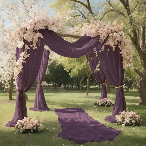 Royal Purple Wedding Arch Draping Fabric Shimmery Sheer Drapes 31" x 20 ft Extra Long Backdrop Curtains for Wedding Anniversary Party Mother's Day Spring Outdoor Events Photo Background in Kuwait