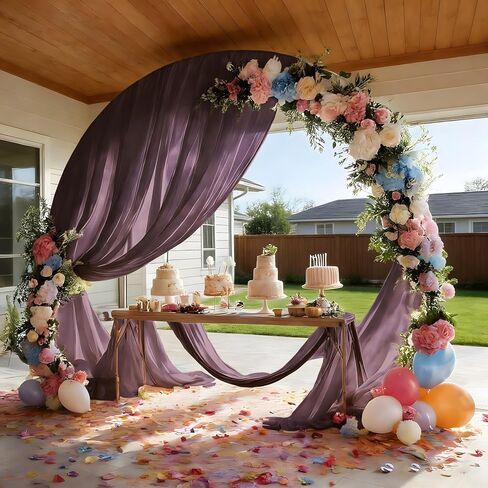 Royal Purple Wedding Arch Draping Fabric Shimmery Sheer Drapes 31" x 20 ft Extra Long Backdrop Curtains for Wedding Anniversary Party Mother's Day Spring Outdoor Events Photo Background in Kuwait