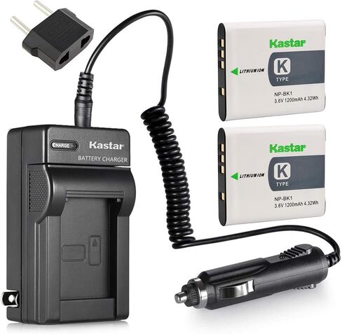 بطارية Kastar مكونة من قطعتين + شاحن بديل لسوني NP-BK1، BC-CSK، Bloggie MHS-CM5، MHS-PM5، Cyber-Shot DSC-S750، DSC-S780، DSC-S950، DSC-S980، DSC-W180، DSC-W190، DSC-W370، كاميرا Webbie MHS-PM1 in Kuwait