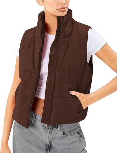 HangNiFang Women's Winter Cropped Puffer Vest Lightweight Sleeveless Warm Outerwear Puffer Vest Padded Gilet in Saudi Arabia