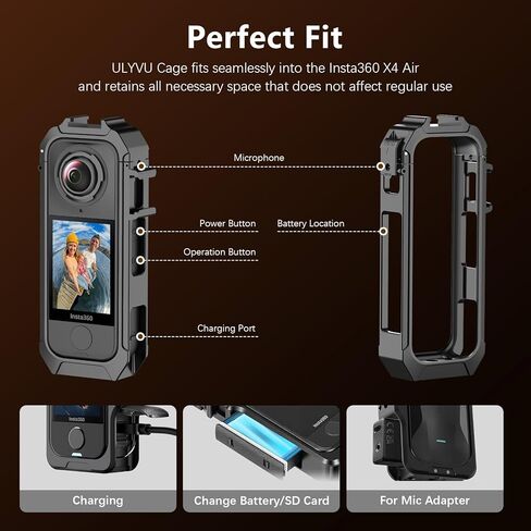 Camera Cage Compatible with Insta360 X4 Air Camera Accessories, Protective Cage Expansion Frame Case with Cold Shoe Mount | 1/4" Screw Adapter for Tripod, Selfie Stick in Saudi Arabia