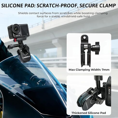 Motorcycle Windshield Clip Camera Mount Motorbike Accessories for Gopro Hero 13 12 11 10 9 8 for DJI Action 5 4 3 2 OSMO 360 for insta360 X5 X4 X3 Ace Pro 2 Action Camera All Aluminum Metal in Kuwait