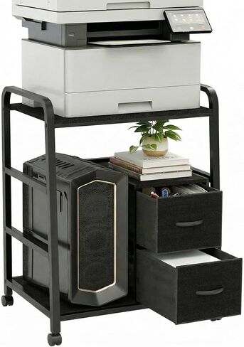 Large Printer Stand with Storage and 2 Drawers, Printer Cart Heavy Duty Printer Table for Home Office, 200 Lbs Capacity, with Adjustable Feet & Wheels in Saudi Arabia