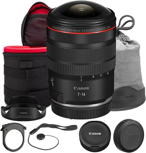 مجموعة عدسات Canon RF 7-14mm f/2.8-3.5L Fisheye STM | تكبير احترافي فائق الاتساع من سلسلة L-Series مع منظور عين السمكة والتركيز البؤري التلقائي STM السلس | لصور المناظر الطبيعية والصور المتحركة (7343C002) + حافظة العدسة + حافظة الغطاء in Kuwait