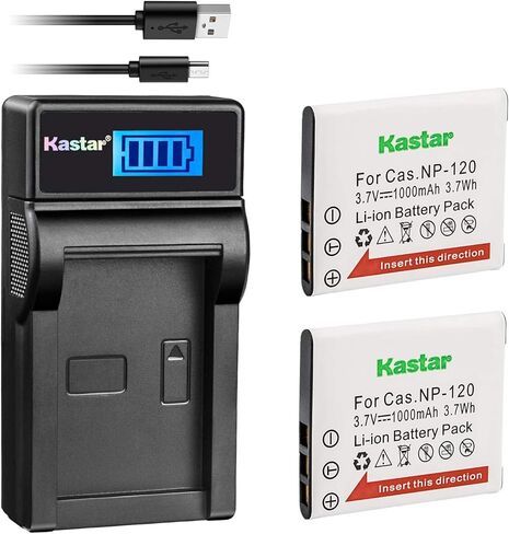 بطارية Kastar (X2) وشاحن LCD نحيف لـ Cas NP-120 وNP120 وCNP120 وCas Exilim EX-S200 EX-S300 EX-Z31 EX-Z680 EX-Z690 EX-ZS10 EX-ZS12 EX-ZS15 EX-ZS20 EX-ZS26 EX-ZS30 كاميرا رقمية in Kuwait