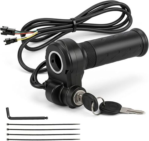 Full Twist Throttle Grip for Ebike 3 Pin,Electric Bike Throttle with Key Ignition, Universal Plug and Play Throttle for Upgrading Electric Scooter Trike Accessories Universal Voltage in Saudi Arabia
