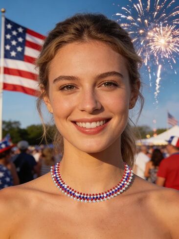 ARATLENCH 4th of July قلادة العلم الأمريكي الولايات المتحدة الأمريكية أحمر أبيض أزرق حجر الراين المختنق قلادة الرابع من يوليو يوم الاستقلال تنس سلسلة قلادة مجوهرات احتفالية عطلة حزب الديكور هدية in Saudi Arabia