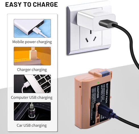 بطارية 2600 مللي أمبير EN-EL15C محدثة قابلة لإعادة الشحن مع منفذ شحن سريع USB-C متوافق مع كاميرات Nikon D800 D800E D810 D850 D750 D610 D780 D7200 D7500 D500 Z5 Z5II Z6 Z6II Z7 Z7II in Kuwait