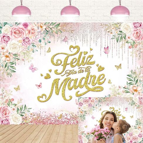 خلفية Feliz Día De La Madre، زهرة وردية، ديكورات Feliz Día De La Madre، I Love You Mom، خلفية عيد الأم، لافتة تصوير فوتوغرافي، دعائم استوديو للصور (7X5FT) in Kuwait