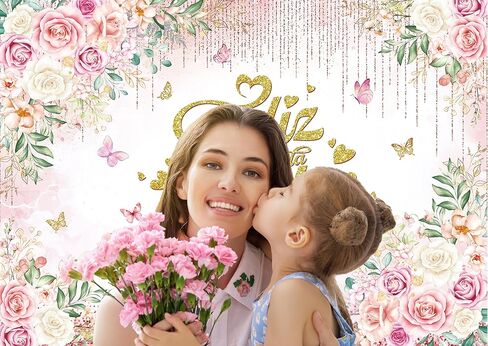 خلفية Feliz Día De La Madre، زهرة وردية، ديكورات Feliz Día De La Madre، I Love You Mom، خلفية عيد الأم، لافتة تصوير فوتوغرافي، دعائم استوديو للصور (7X5FT) in Kuwait