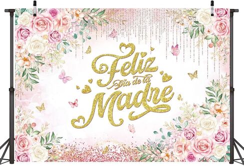 خلفية Feliz Día De La Madre، زهرة وردية، ديكورات Feliz Día De La Madre، I Love You Mom، خلفية عيد الأم، لافتة تصوير فوتوغرافي، دعائم استوديو للصور (7X5FT) in Kuwait