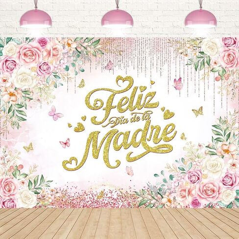 خلفية Feliz Día De La Madre، زهرة وردية، ديكورات Feliz Día De La Madre، I Love You Mom، خلفية عيد الأم، لافتة تصوير فوتوغرافي، دعائم استوديو للصور (7X5FT) in Kuwait