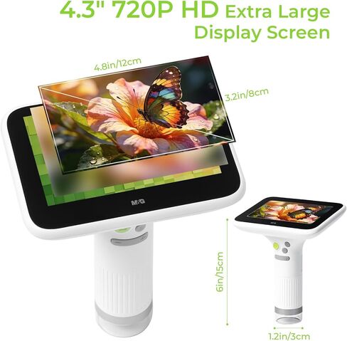 مجهر رقمي محمول بقوة 1000 مرة للأطفال، مجهر محمول بشاشة LCD كبيرة مقاس 4.3 بوصة قابل لإعادة الشحن، التقاط الصور ومقاطع الفيديو، هدية استكشاف خارجية للأولاد والبنات، يعمل مع Windows وMac in Kuwait