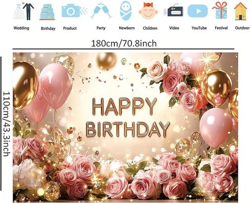 Birthday Backdrop Birthday Banner for Women 71 x 43 Inc Happy Birthday Backdrop and Birthday Banner for Women, Perfect for Photo Booth, Party Wall Decoration, and Birthday Photography in Kuwait