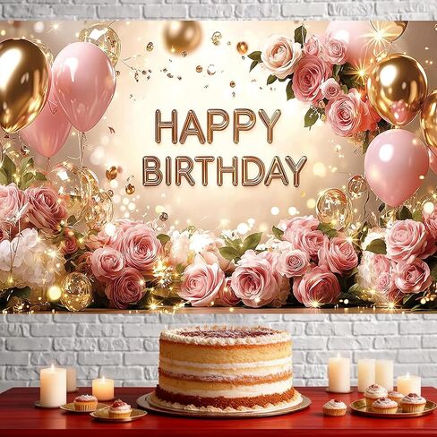 Birthday Backdrop Birthday Banner for Women 71 x 43 Inc Happy Birthday Backdrop and Birthday Banner for Women, Perfect for Photo Booth, Party Wall Decoration, and Birthday Photography in Kuwait