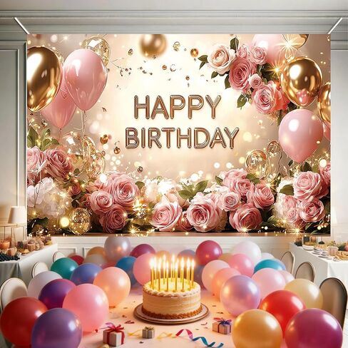 Birthday Backdrop Birthday Banner for Women 71 x 43 Inc Happy Birthday Backdrop and Birthday Banner for Women, Perfect for Photo Booth, Party Wall Decoration, and Birthday Photography in Kuwait