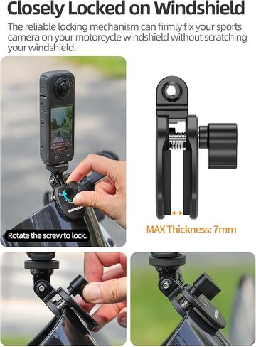مشبك تثبيت على الزجاج الأمامي للدراجة النارية من سبائك الألومنيوم لـ Gopro Hero 13 12 11 10 9 8، DJI Action 4 3 2، متوافق مع كاميرا الحركة الرياضية insta360 X4 X3 X2 X RS in Kuwait