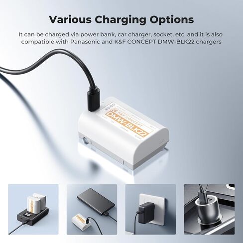 K&F CONCEPT 2520mAh DMW-BLK22 Battery, USB-C 2.5H Full Charged BLK22 Battery Compatible with Panasonic LUMIX S5, S5II, GH6, GH5, G5 II, S5 IIX, GH7, S9, G9 II in Kuwait