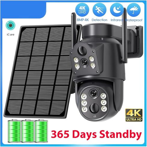 8MP 4K HD Solar WiFi Camera Outdoor Built-in Battery Dual Lens 2K Security Camera Solar Panel Video Surveillance ICSee(4MP Add 32G Card) in Saudi Arabia