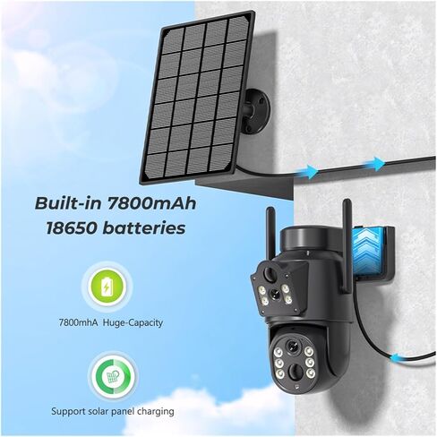 8MP 4K HD Solar WiFi Camera Outdoor Built-in Battery Dual Lens 2K Security Camera Solar Panel Video Surveillance ICSee(4MP Add 32G Card) in Saudi Arabia
