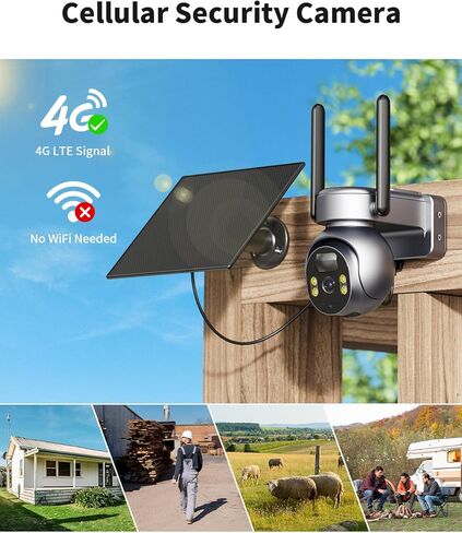 LIWAN 4G LTE كاميرا أمان شمسية خلوية لاسلكية في الهواء الطلق، لا توجد كاميرا أمان WiFi، كاميرات بدون الحاجة إلى WiFi، رؤية ليلية ملونة 2K، مستشعر حركة PIR، حديث ثنائي الاتجاه، بطاقة SIM مدمجة، عبوتان in Kuwait