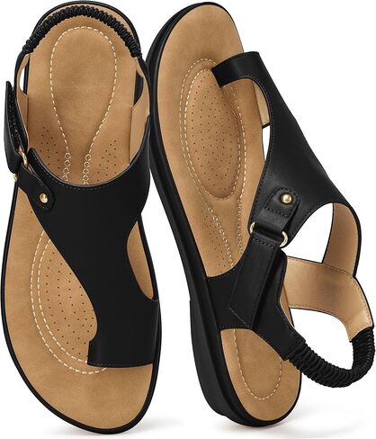 Women's Flat Sandals Summer: Orthopedic Cushioned Footbed Elastic Back Womens Sandals - Comfy Casual Walking Shoes Daily Wear in Saudi Arabia