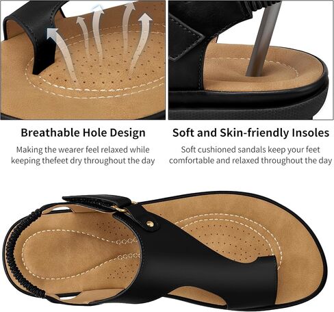 Women's Flat Sandals Summer: Orthopedic Cushioned Footbed Elastic Back Womens Sandals - Comfy Casual Walking Shoes Daily Wear in Saudi Arabia