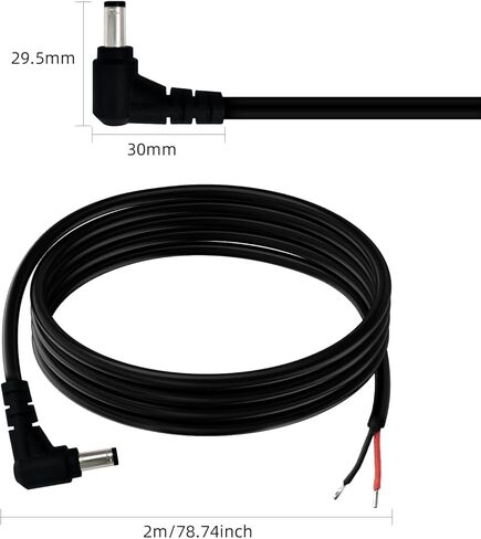 DC5.5mm x 2.5mm 90 درجة الزاوية اليمنى على شكل حرف L، طاقة تيار مستمر، مقبس توصيل ذكر إلى سلك عاري سلك طاقة ضفيرة مفتوح (6.5 قدم - قطعتان) in Kuwait