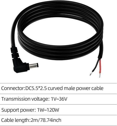 DC5.5mm x 2.5mm 90 درجة الزاوية اليمنى على شكل حرف L، طاقة تيار مستمر، مقبس توصيل ذكر إلى سلك عاري سلك طاقة ضفيرة مفتوح (6.5 قدم - قطعتان) in Kuwait