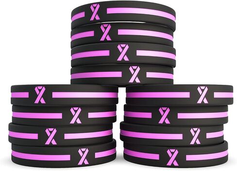 (12-pack) Breast Cancer Pink Awareness Ribbon Silicone Bracelets - Wholesale Pack of 1 Dozen Unisex Wristbands for Men Women - Cancer Survivor Hospital Gifts Party Favors Giveaways Goodie Bag Items… in Saudi Arabia