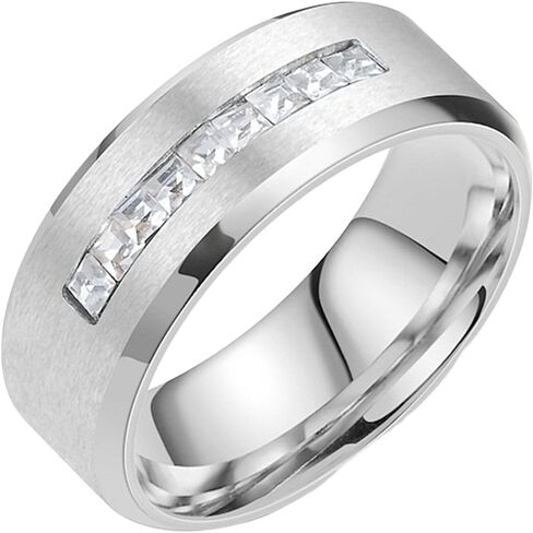 خاتم زفاف من Jude Jewellers مقاس 8 مم من الفولاذ المقاوم للصدأ بأحجار قص الأميرة نصف الأبدية in Kuwait