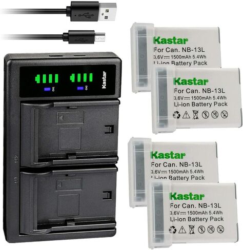 استبدال شاحن بطارية USB Kastar NB-13L LTD2 لبطارية Canon NB-13L NB13L NB-13LH، شاحن Canon CB-2LH CB-2LHE CB-2LHT، شاحن Canon PowerShot G1X G5X G7X G9X SX620 SX720 SX730 X740 in Kuwait