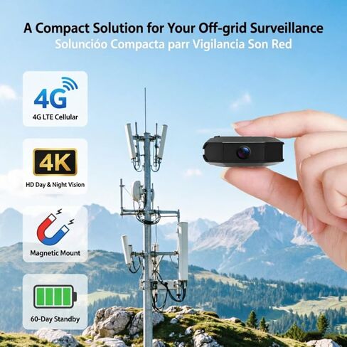 W-08 Mini 4K Portable No Wi-Fi Security Camera, 4G LTE Cellular Security Camera with SIM Card, 60-Day Standby Life, Magnetic Mount, Color Night Vision, AI Motion Detection in Kuwait