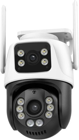 عدسة مزدوجة 360 درجة واي فاي كاميرا IP66 حماية أمنية 8 ميجابكسل 4K كشف الإنسان في الهواء الطلق ICSEE كاميرا مراقبة فيديو PTZ (قابس المملكة المتحدة، 8 ميجابكسل إضافة بطاقة 128 جيجا) in Kuwait
