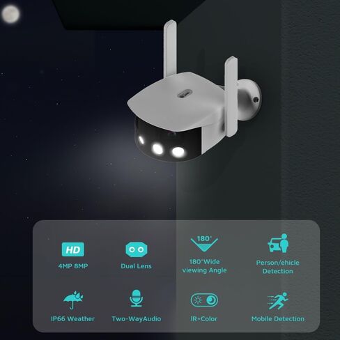 8MP 4K Dual Lens Ultra Wide Angle 180° WiFi IP Camera Cecurity Protection Ai Human Detect Security Surveillance ICSEE APP(8MP No SD Card) in Saudi Arabia