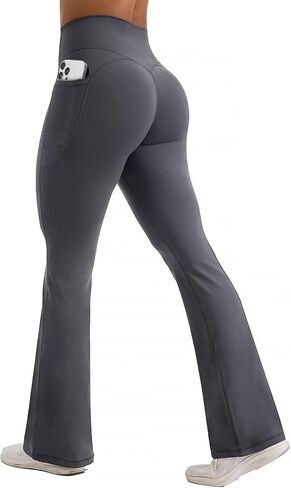 Flamingals Flared Leggings for Women High Waisted Tummy Control Butt Lifting Hidden Scrunch Yoga Pants with Pockets in Saudi Arabia