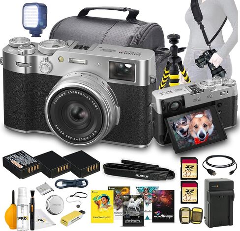كاميرا FUJIFILM X100VI الرقمية مع مستشعر APS-C بدقة 40 ميجابكسل، وعدسة 23 مم f/2، وIBIS، وعدسة نظر هجينة، وكاميرا مدمجة لتصوير الشوارع والسفر (فضية) مع حافظة ناعمة وبطاقة ذاكرة سعة 32 جيجابايت in Kuwait